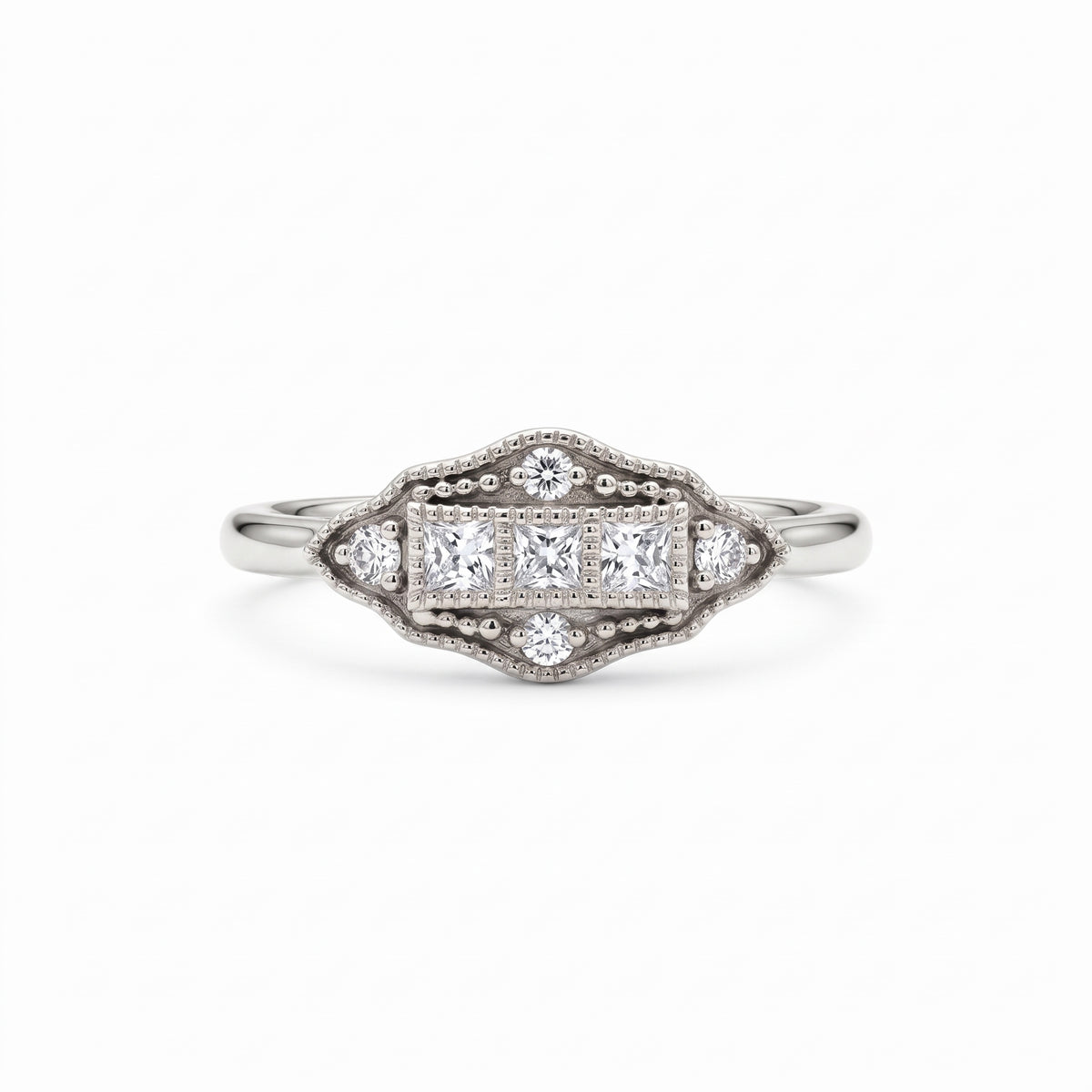 Vintage Art Deco square cluster lab-grown diamond ring with pavé shoulders