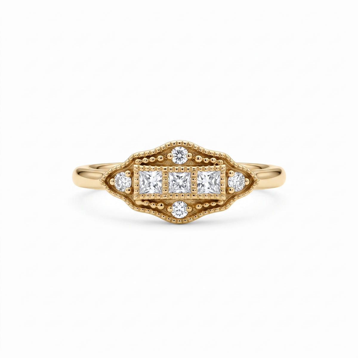Vintage Art Deco square cluster lab-grown diamond ring with pavé shoulders