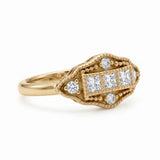 Vintage Art Deco square cluster lab-grown diamond ring with pavé shoulders