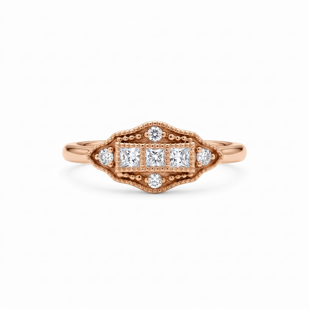 Vintage Art Deco square cluster lab-grown diamond ring with pavé shoulders