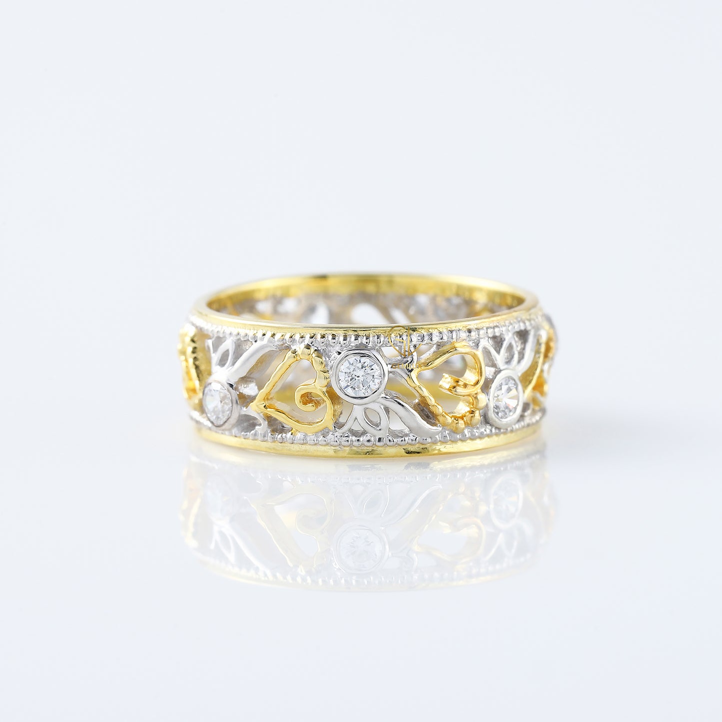 Vintage Art Deco Filigree Two Tone Wedding Band