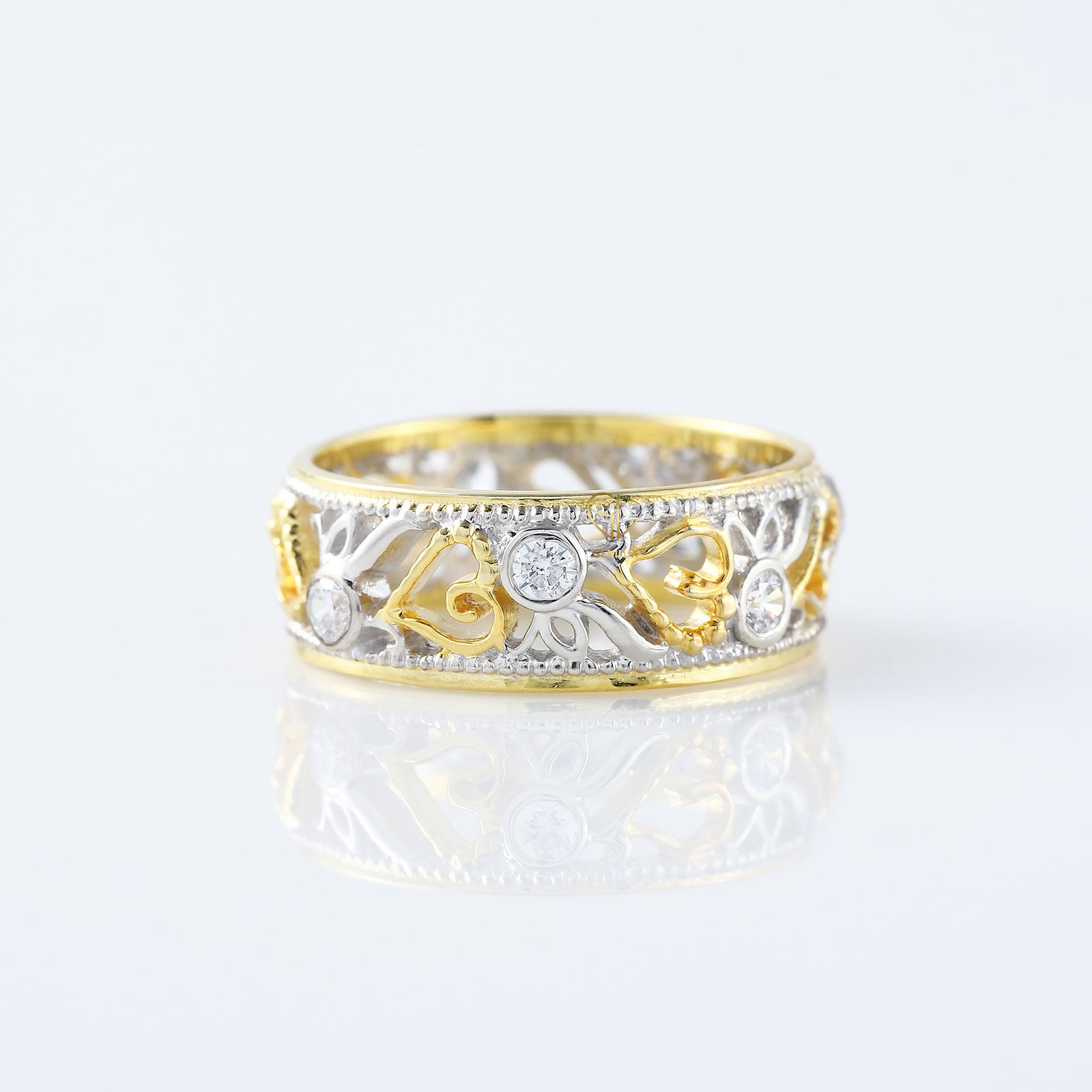 Vintage Art Deco Filigree Two Tone Wedding Band