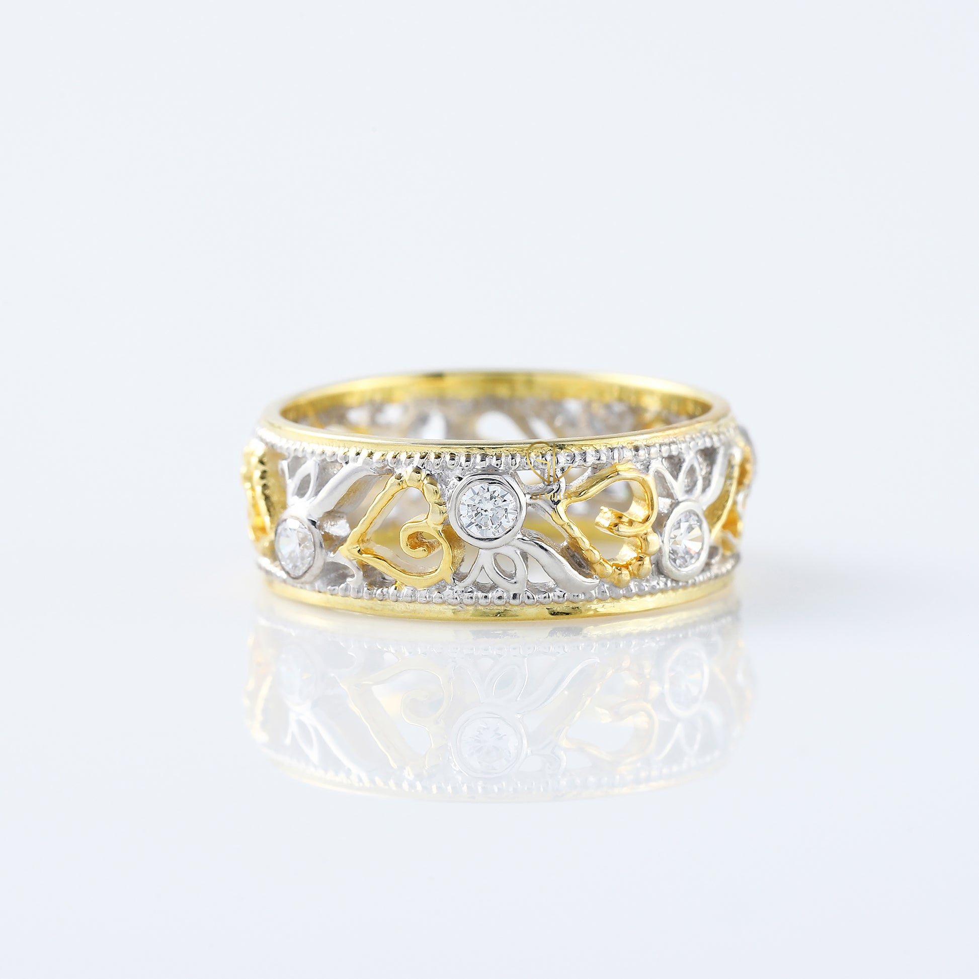 Vintage Art Deco Filigree Two Tone Wedding Band