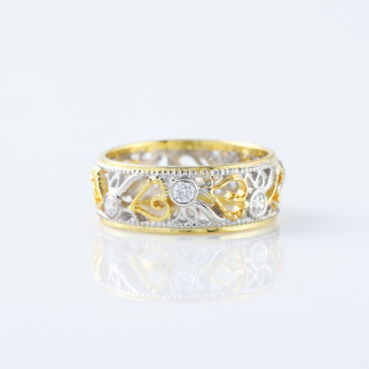 Vintage Art Deco Filigree Two Tone Wedding Band