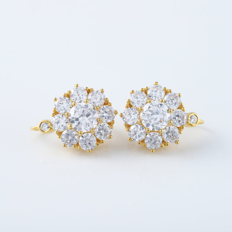 Vintage Art Deco Floral Drop Old European Round Cut Earrings