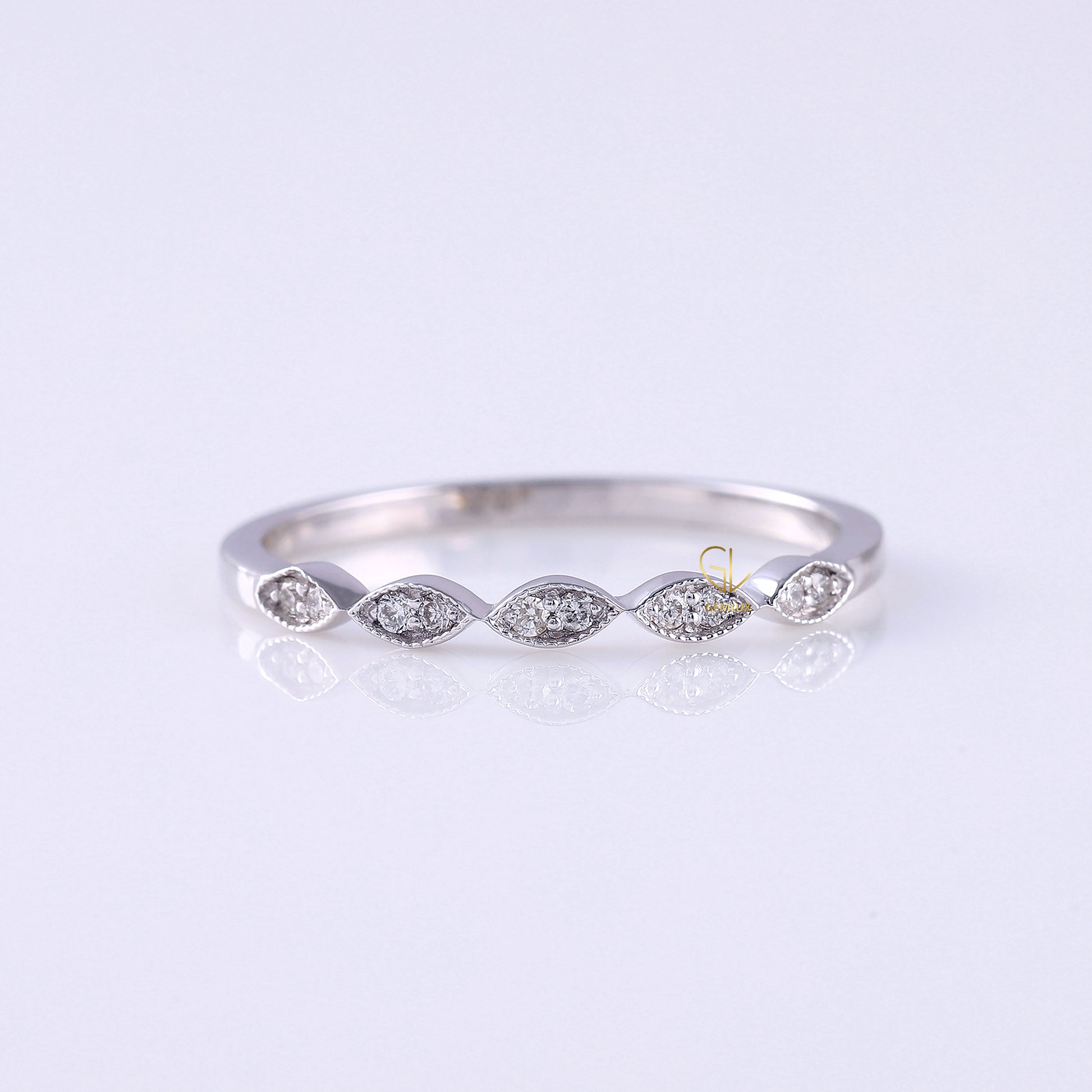 Vintage Art Deco Moissanite Delicate Wedding Band