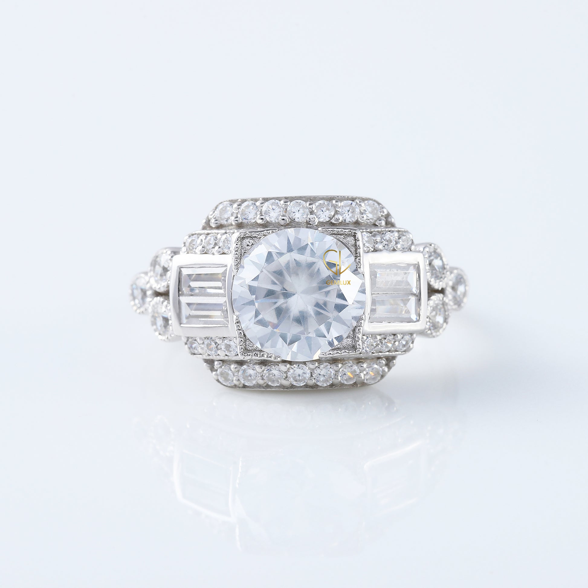 Vintage Art Deco Round Moissanite Diamond Antique Ring