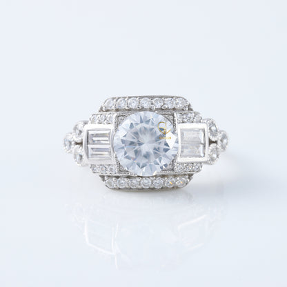 Vintage Art Deco Round Moissanite Diamond Antique Ring