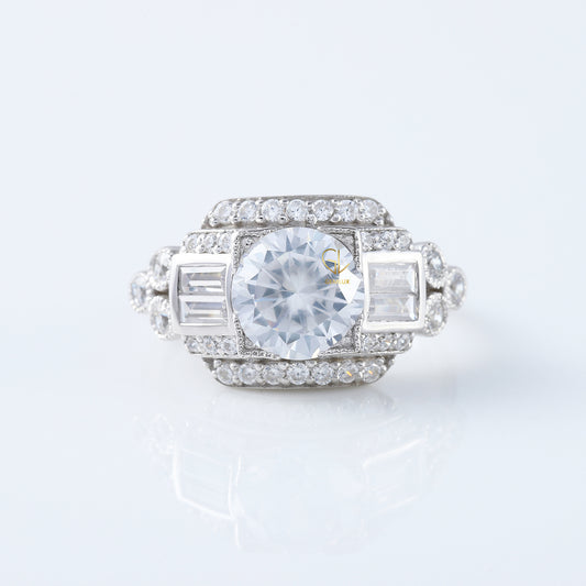 Vintage Art Deco Round Moissanite Diamond Antique Ring