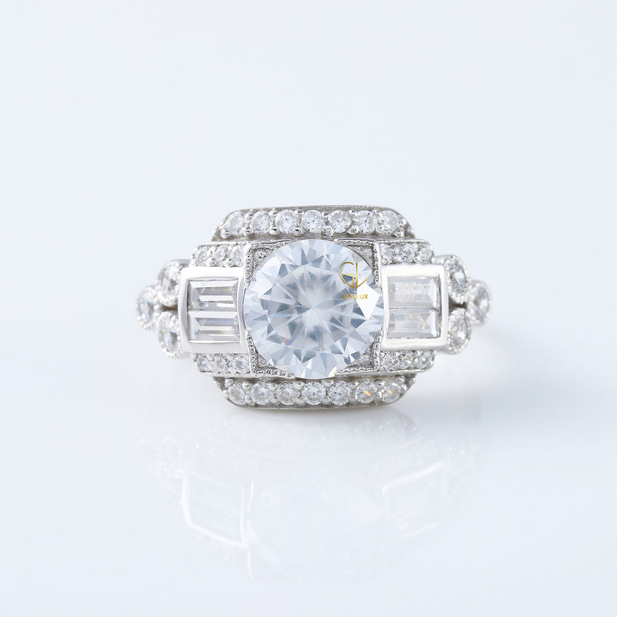 Vintage Art Deco Round Moissanite Diamond Antique Ring