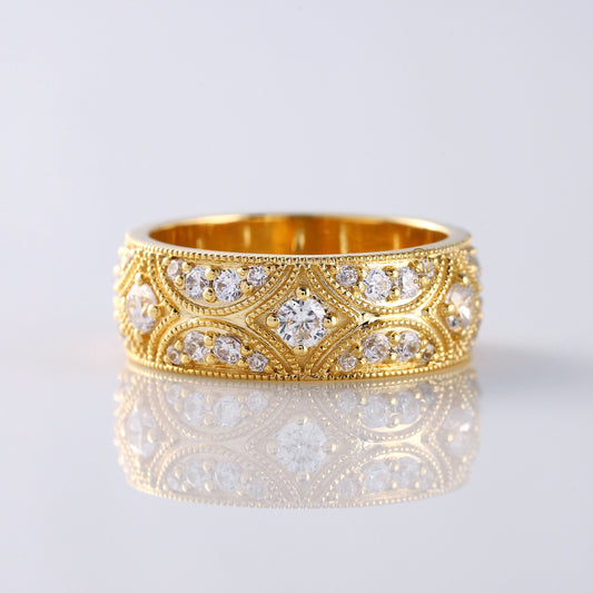 Vintage Inspired Milgrain Lab Grown Wide Wedding Band