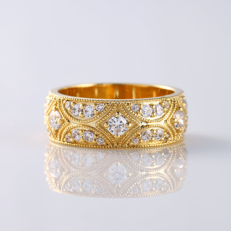 Vintage Inspired Milgrain Lab Grown Wide Wedding Band