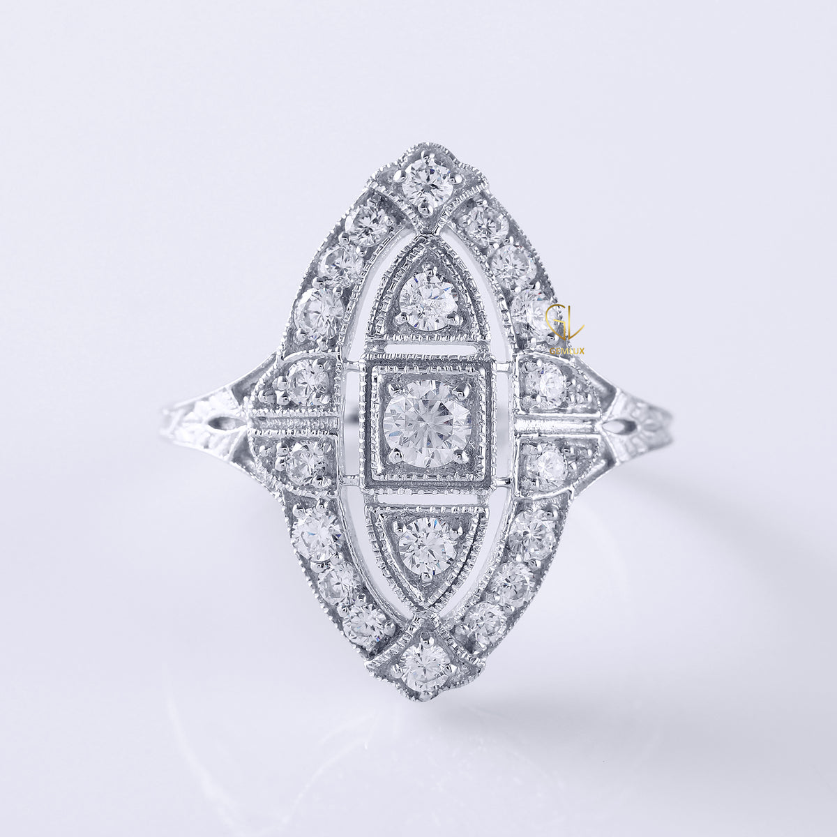 Vintage Inspired Moissanite Milgrain Ring