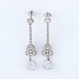Vintage Inspired Round Diamond Drop Dangle Antique Bezel Set Earrings