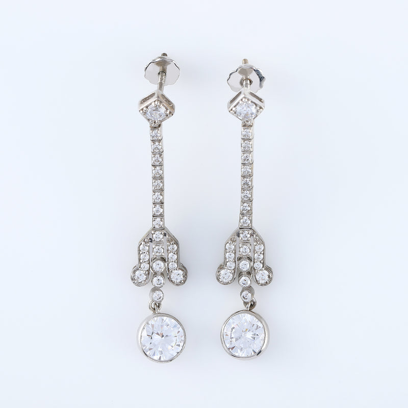 Vintage Inspired Round Diamond Drop Dangle Antique Bezel Set Earrings