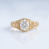 Oval-cut lab-grown diamond vintage floral scroll engagement ring, 10k yellow gold, Gemlux Engagement Collection