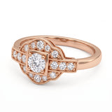 Vintage Art Deco square cluster lab-grown diamond ring with pavé shoulders