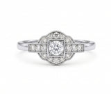 Vintage Art Deco square cluster lab-grown diamond ring with pavé shoulders
