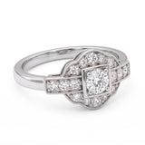 Vintage Art Deco square cluster lab-grown diamond ring with pavé shoulders