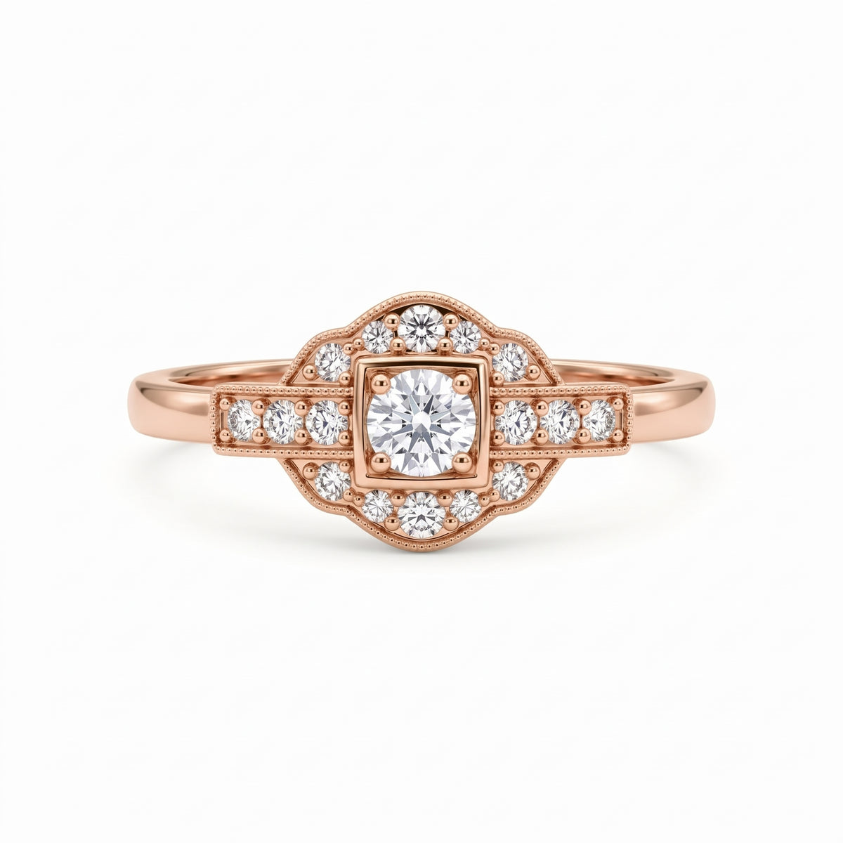 Vintage Art Deco square cluster lab-grown diamond ring with pavé shoulders
