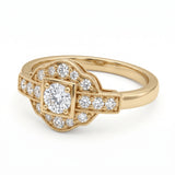 Vintage Art Deco square cluster lab-grown diamond ring with pavé shoulders
