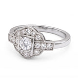 Vintage Art Deco square cluster lab-grown diamond ring with pavé shoulders