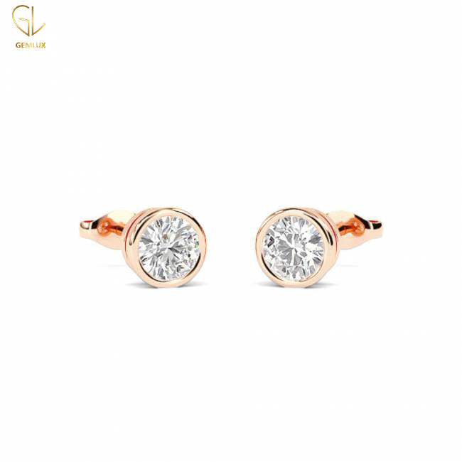 Certified Round Cut Lab Grown Diamond Bezel Set Stud Earrings