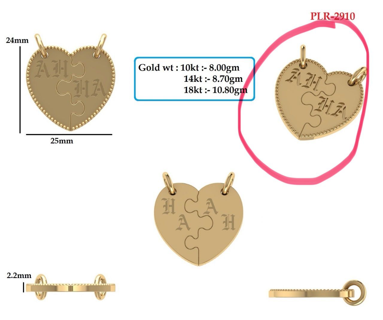 10k Gold Heart Shape Pendant (Custom)