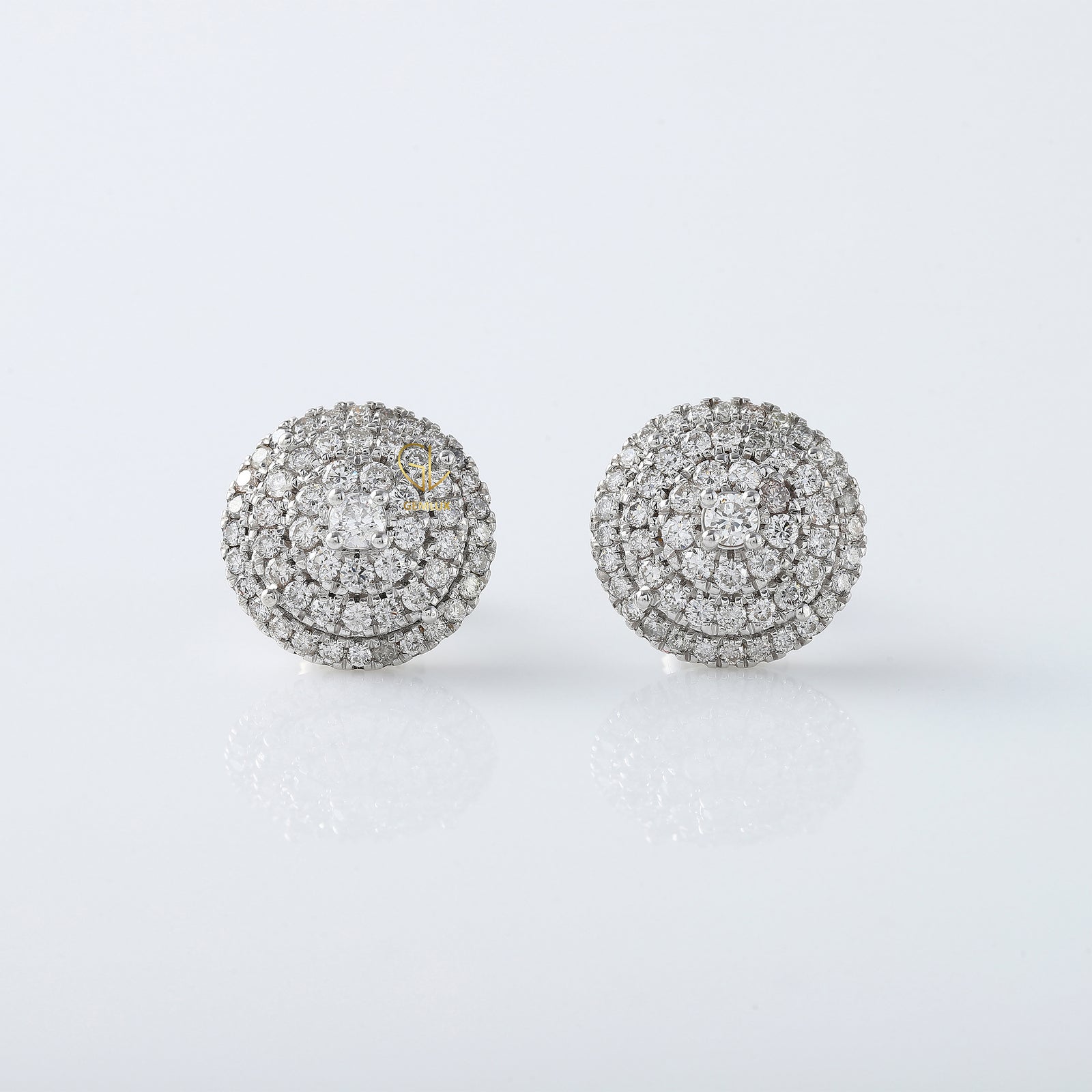 White Gold Round Moissanite Diamond Cluster Stud Earrings