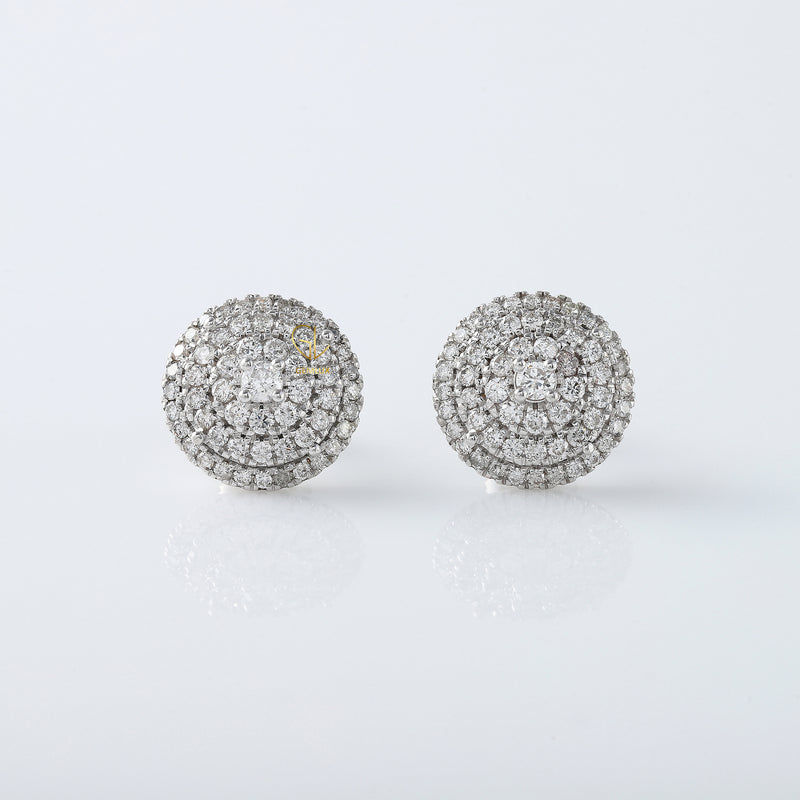 White Gold Round Moissanite Diamond Cluster Stud Earrings