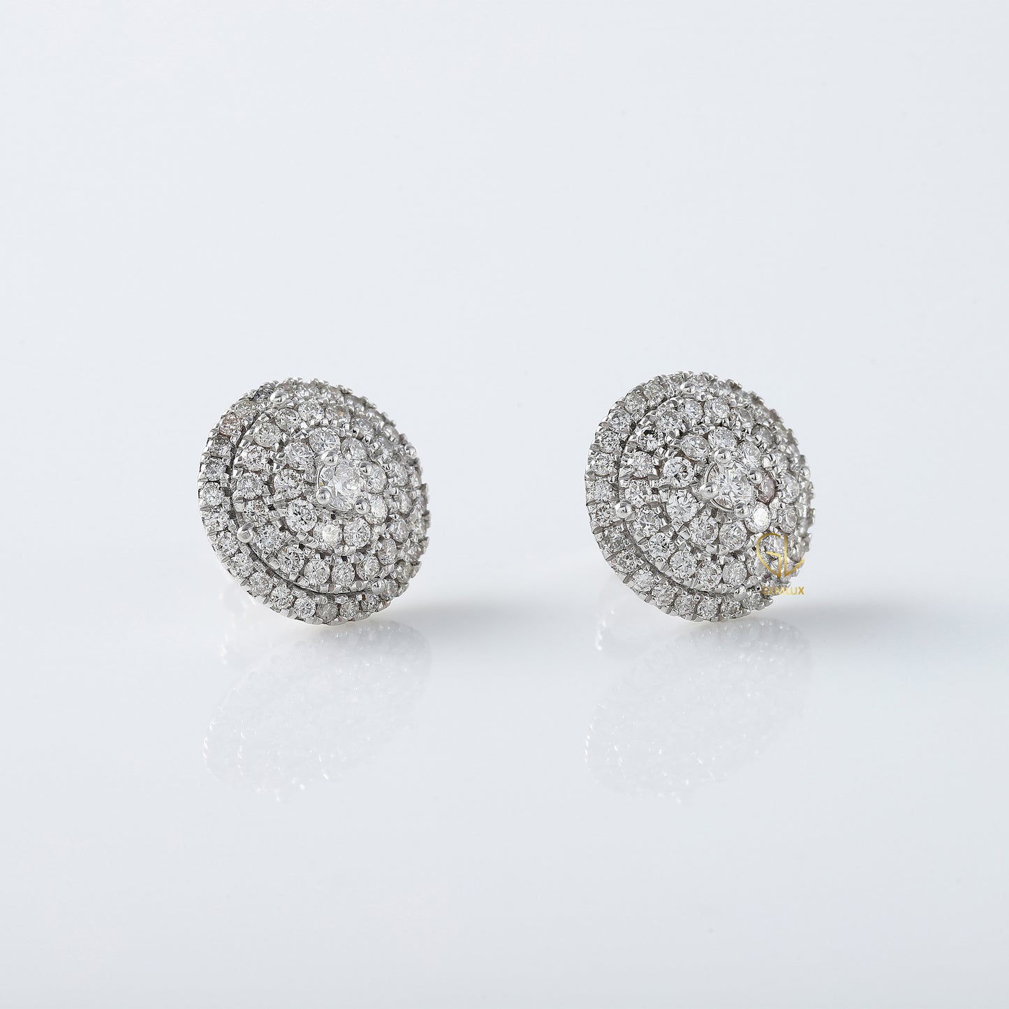 White Gold Round Moissanite Diamond Cluster Stud Earrings