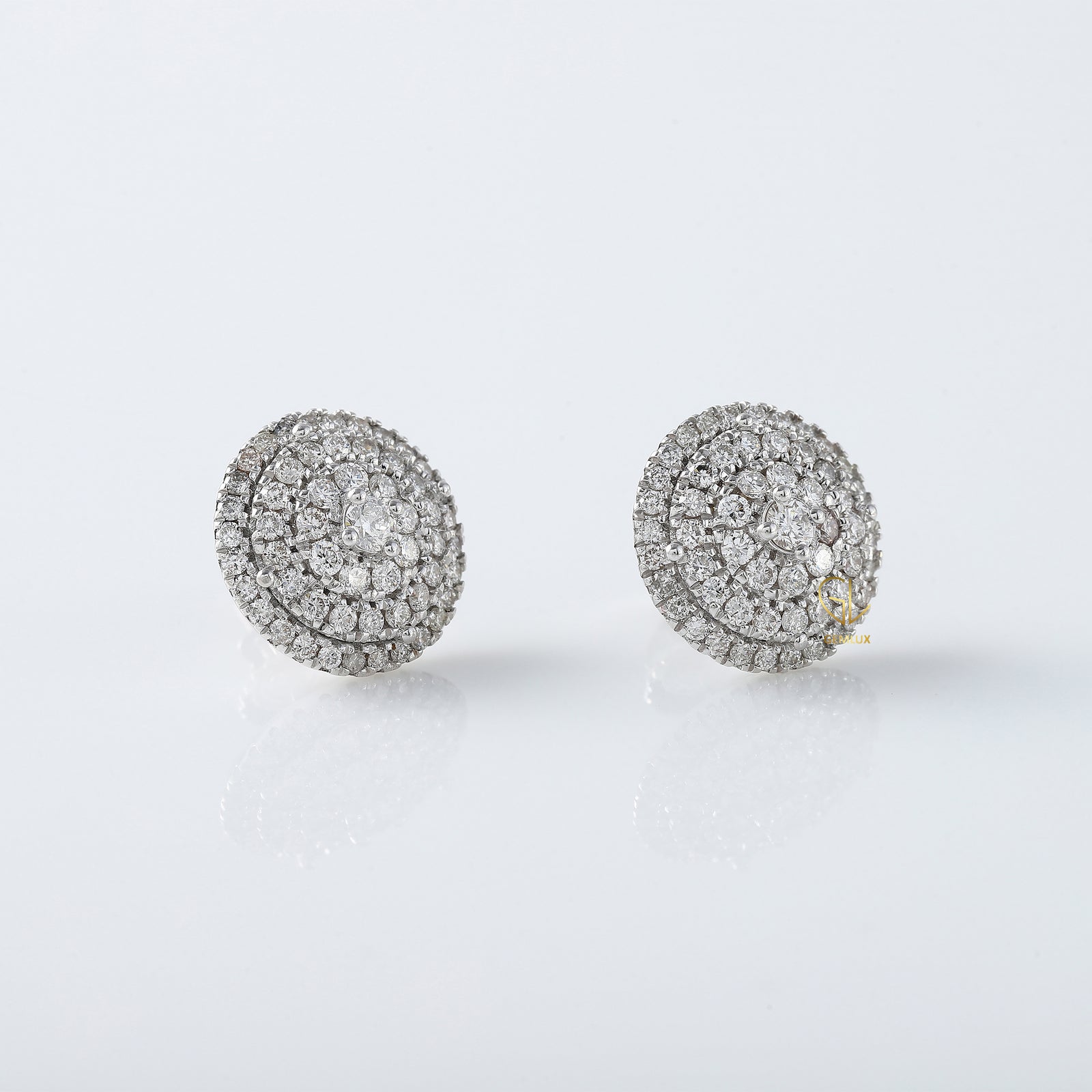 White Gold Round Moissanite Diamond Cluster Stud Earrings