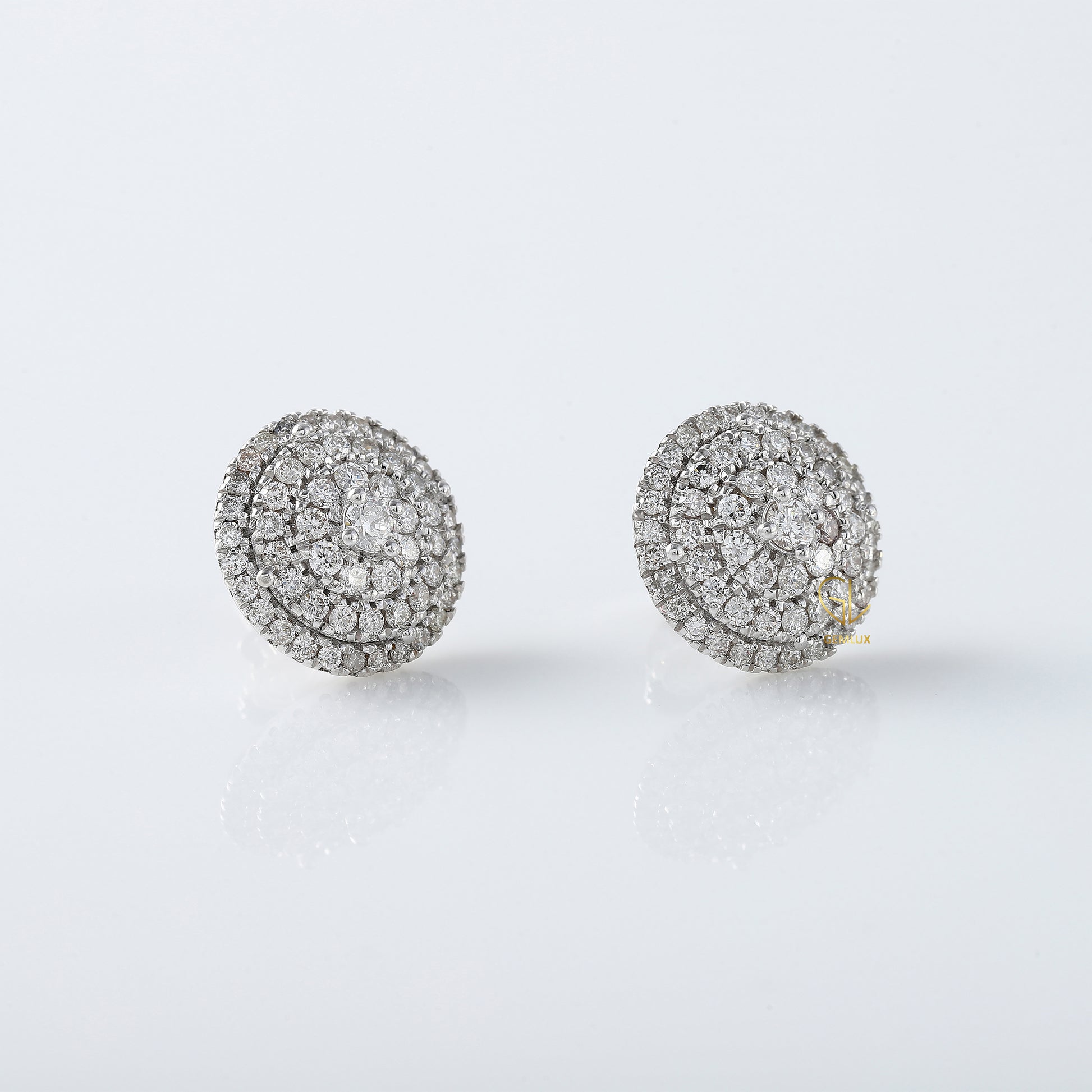White Gold Round Moissanite Diamond Cluster Stud Earrings