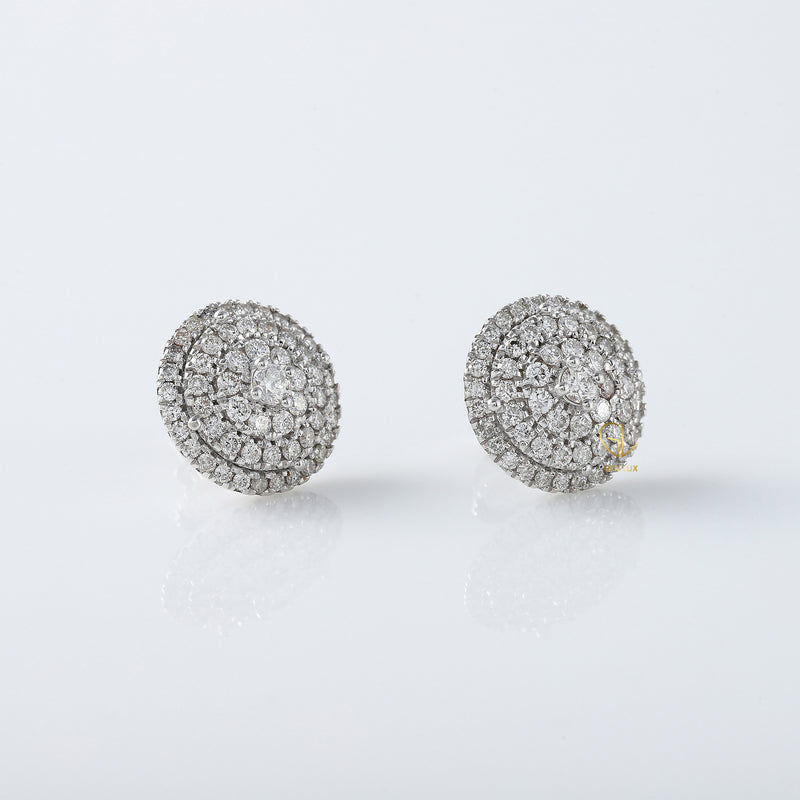 White Gold Round Moissanite Diamond Cluster Stud Earrings
