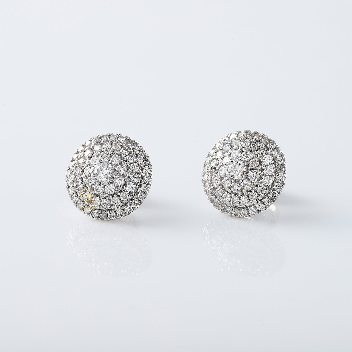 White Gold Round Moissanite Diamond Cluster Stud Earrings