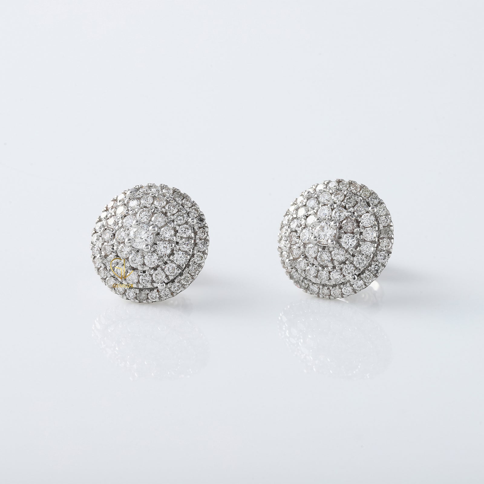 White Gold Round Moissanite Diamond Cluster Stud Earrings