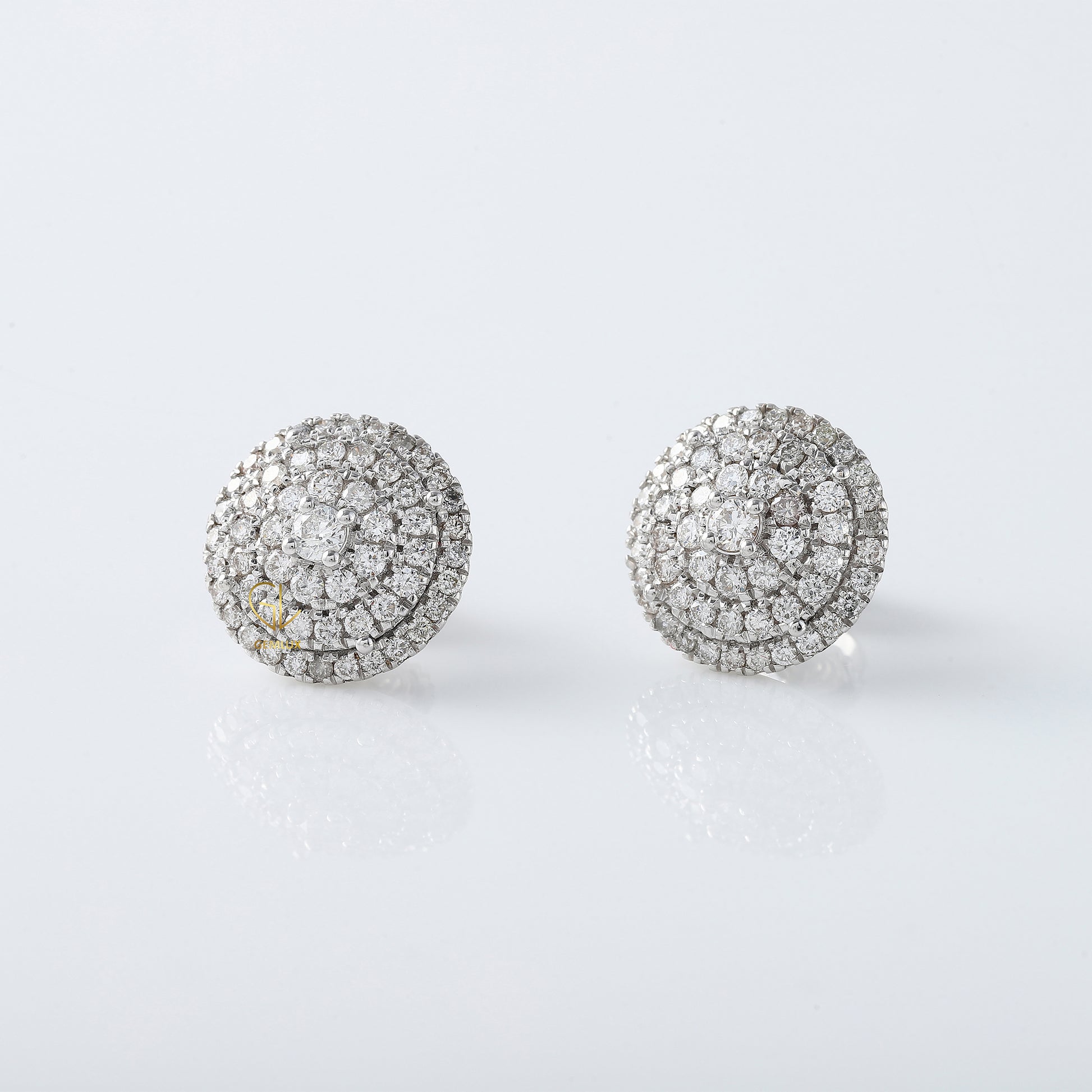 White Gold Round Moissanite Diamond Cluster Stud Earrings