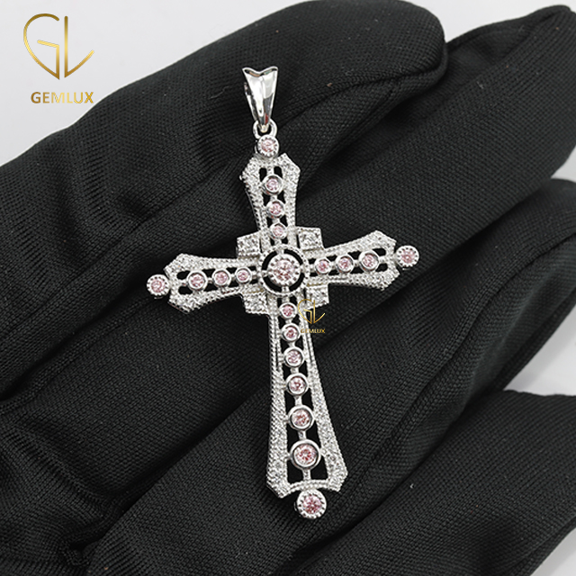 White & Pink Diamond Cross Pendant