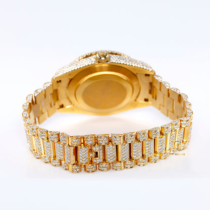 Yellow Gold Day Date Iced Out Moissanite Diamond Watch
