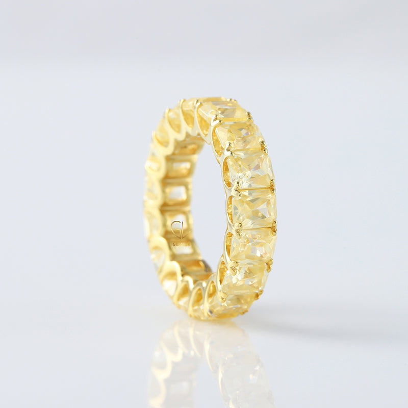 Yellow Radiant Cut Lab Grown Diamond Eternity Wedding Band