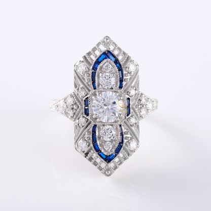 Art Deco Round Moissanite Cocktail Ring