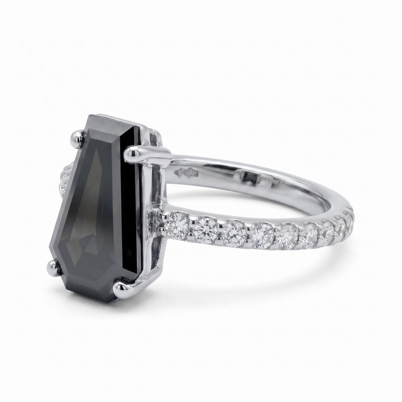 3 Black Coffin-Cut Gothic Engagement Ring