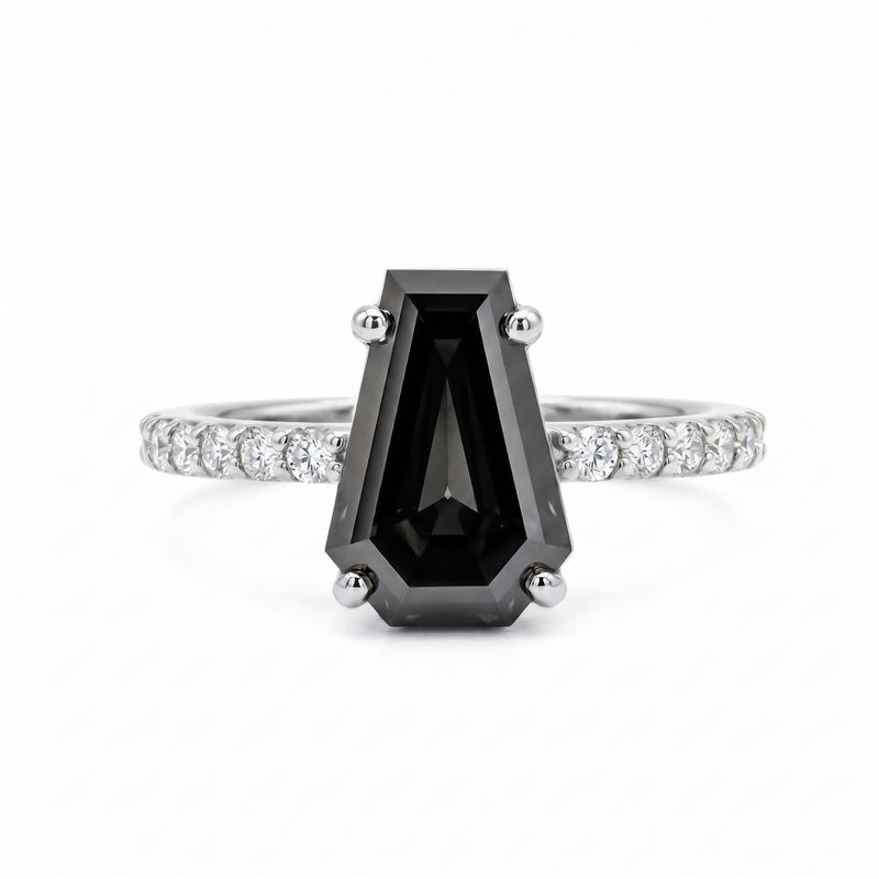 3 Black Coffin-Cut Gothic Engagement Ring
