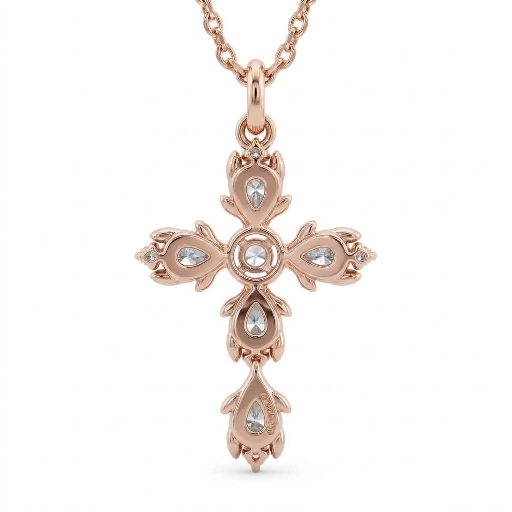 Pear and Round Lab-Grown Diamond Vintage Cross Pendant