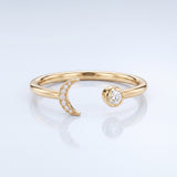 Celestial moon and star open lab-grown diamond ring, yellow gold, EGL certified, Gemlux Engagement Collection