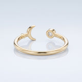 Celestial moon and star open lab-grown diamond ring, side angle, Gemlux Engagement Collection