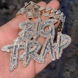 Custom letter round and baguette-cut moissanite diamond pendant, 925 sterling silver, Gemlux Hip-Hop Collection