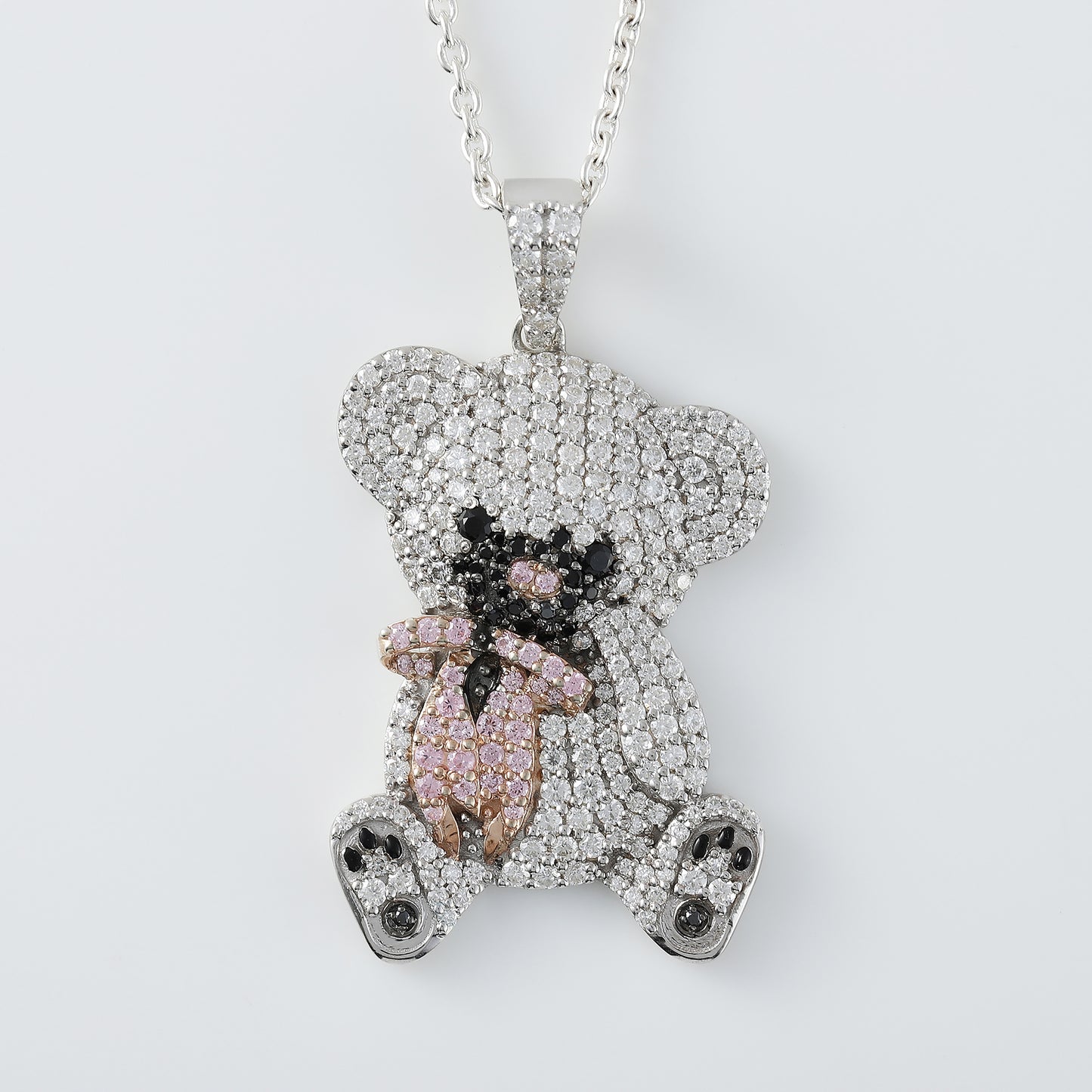 Cute Teddy Bear Bow Moissanite Diamond Pendant