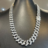 Cuban link round-cut moissanite diamond chain, 925 sterling silver, Gemlux Hip-Hop Collection