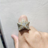 Star design pave-set round-cut moissanite diamond pinky ring, sterling silver and gold, Gemlux Hip-Hop Collection